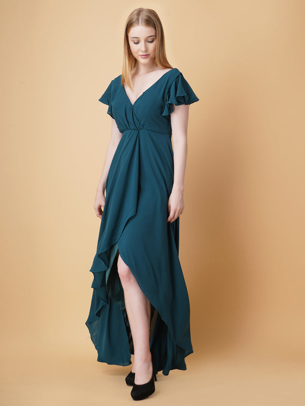 V Neck Ruffle Maxi Dress