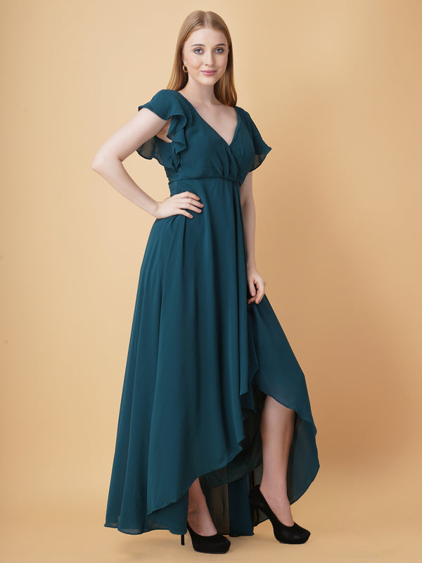V Neck Ruffle Maxi Dress