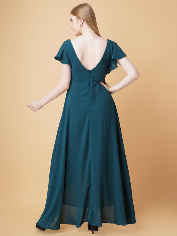 V Neck Ruffle Maxi Dress
