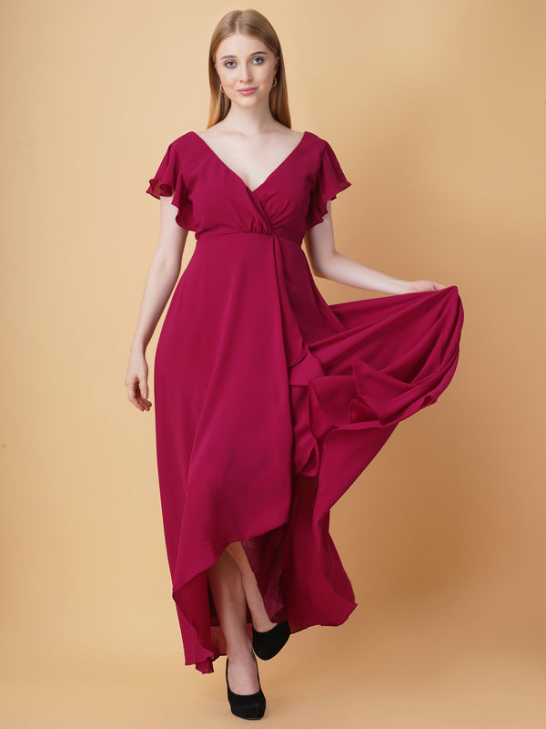 V Neck Ruffle Maxi Dress