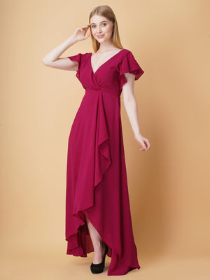V Neck Ruffle Maxi Dress