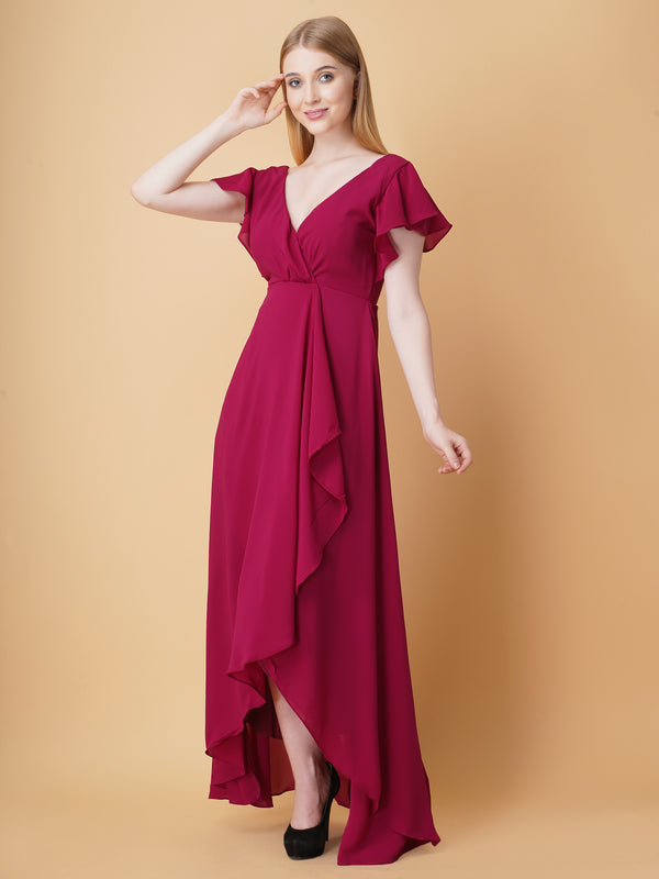 V Neck Ruffle Maxi Dress