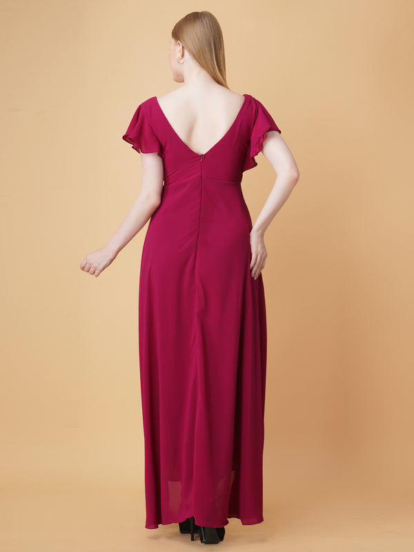 V Neck Ruffle Maxi Dress