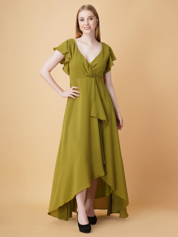 V Neck Ruffle Maxi Dress