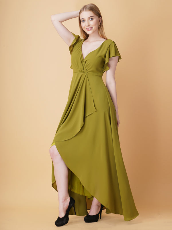 V Neck Ruffle Maxi Dress