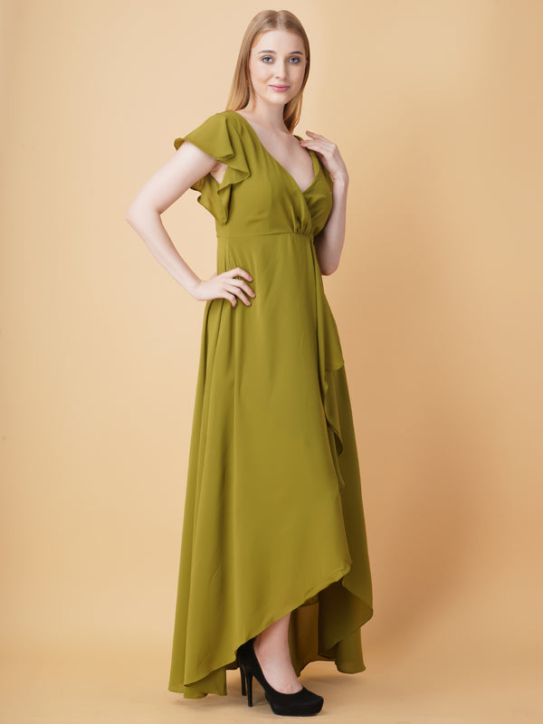 V Neck Ruffle Maxi Dress
