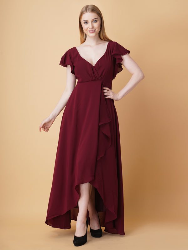 V Neck Ruffle Maxi Dress