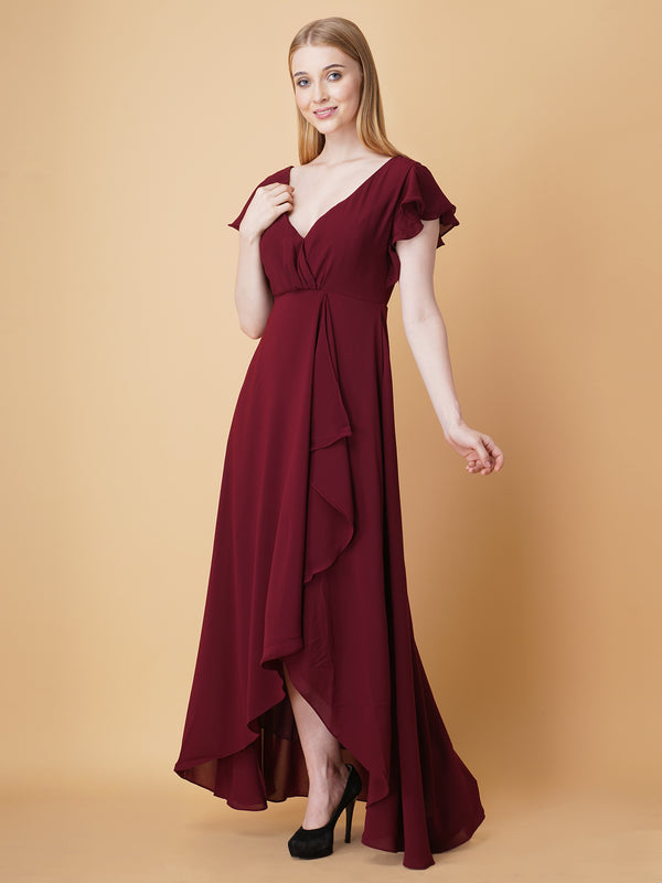 V Neck Ruffle Maxi Dress