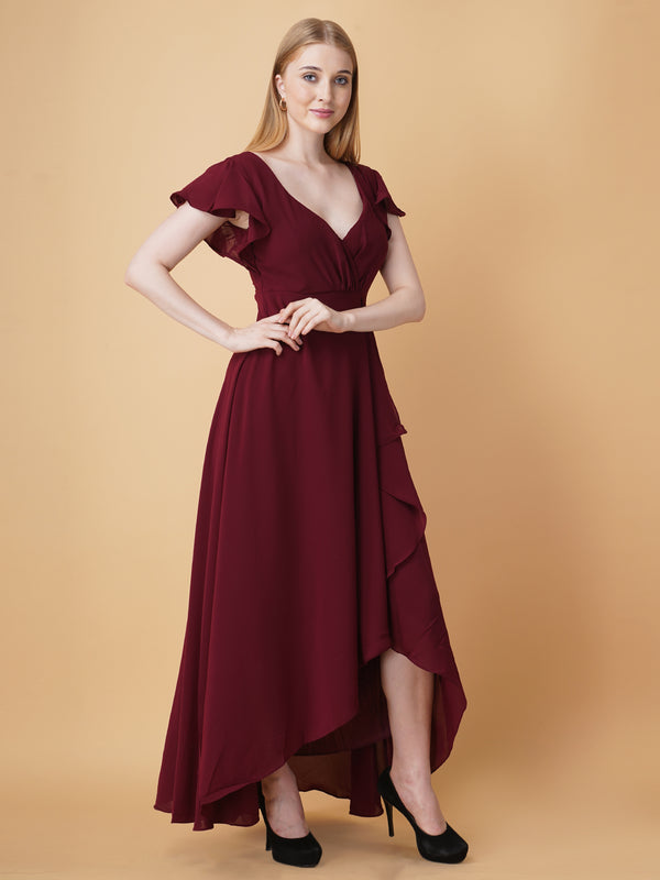 V Neck Ruffle Maxi Dress