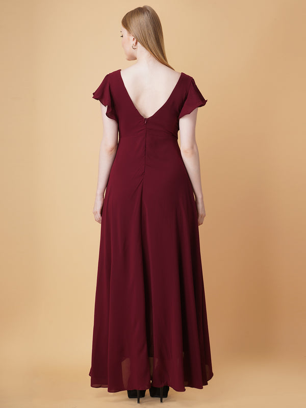 V Neck Ruffle Maxi Dress