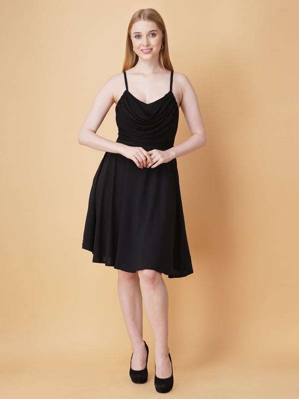 Embellished Cowl Neck Strap Dress