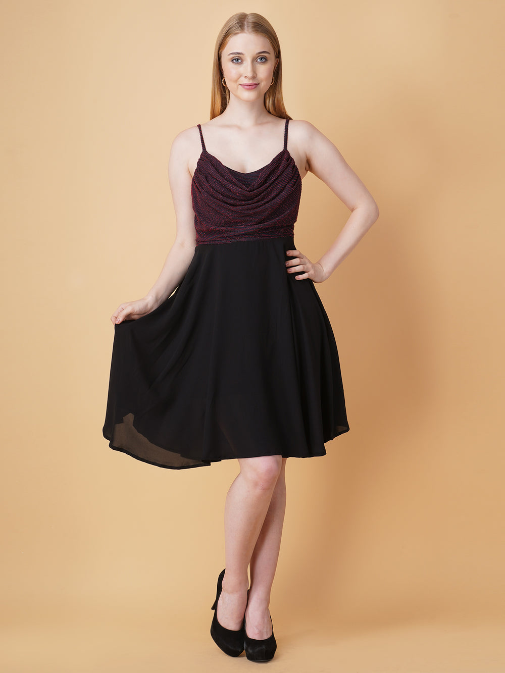 Embellished Cowl Neck Strap Dress