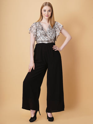 Snake Print Overlap Jumpsuit