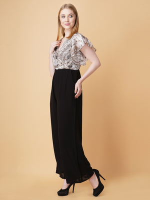 Snake Print Overlap Jumpsuit