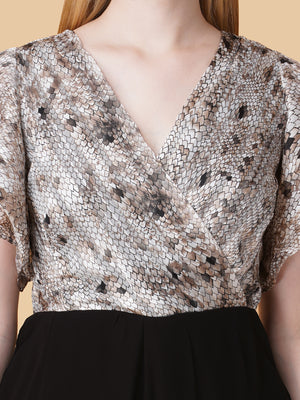 Snake Print Overlap Jumpsuit