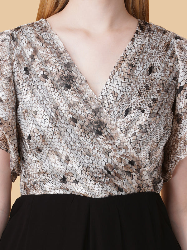 Snake Print Overlap Jumpsuit