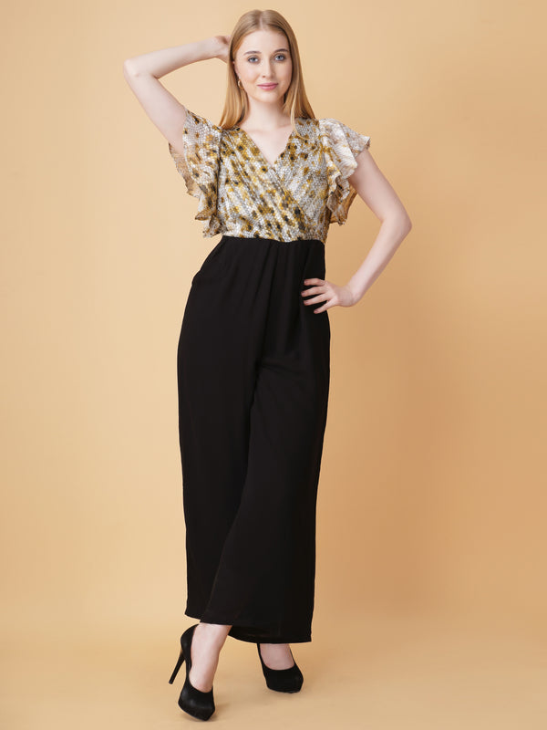 Snake Print Overlap Jumpsuit