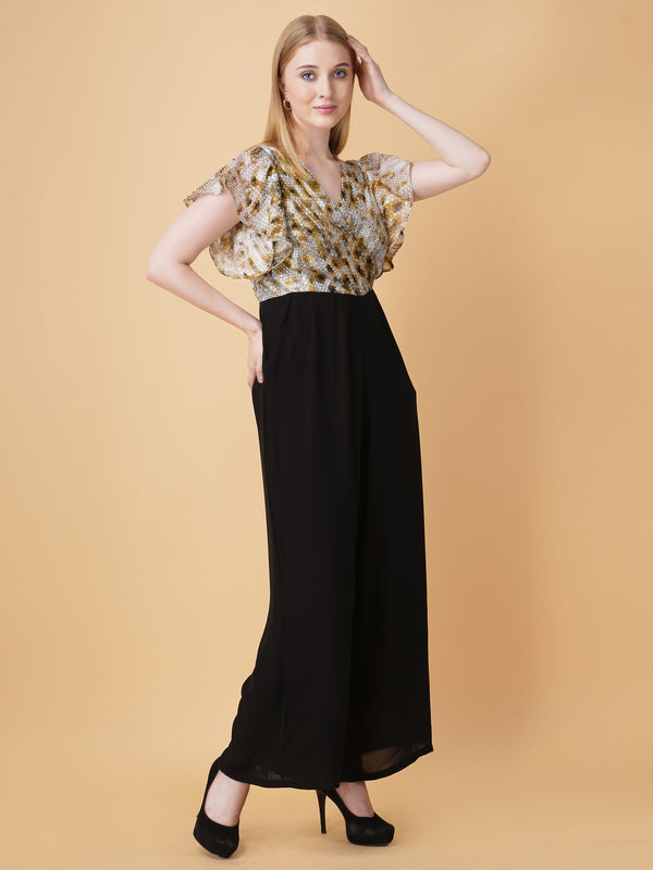 Snake Print Overlap Jumpsuit