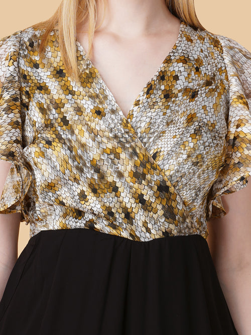 Snake Print Overlap Jumpsuit