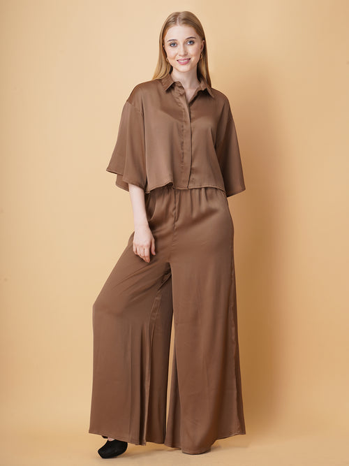 Drop Shoulder Crop Shirt Co-Ord Set