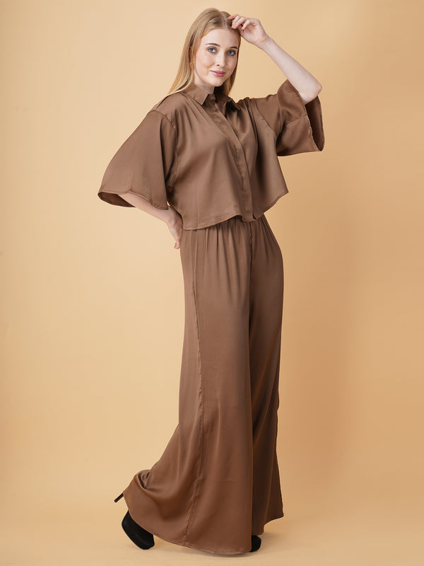 Drop Shoulder Crop Shirt Co-Ord Set