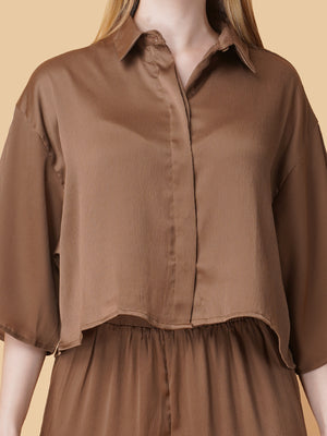 Drop Shoulder Crop Shirt Co-Ord Set