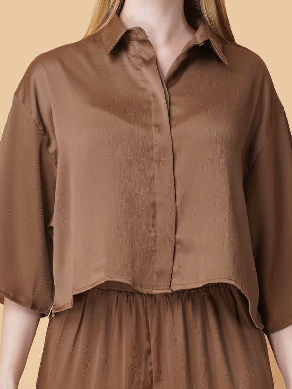 Drop Shoulder Crop Shirt Co-Ord Set