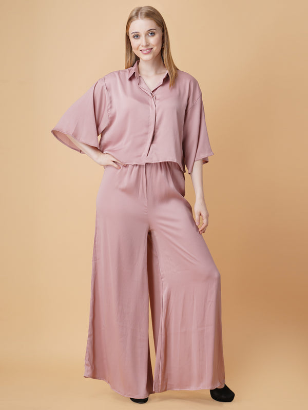 Drop Shoulder Crop Shirt Co-Ord Set