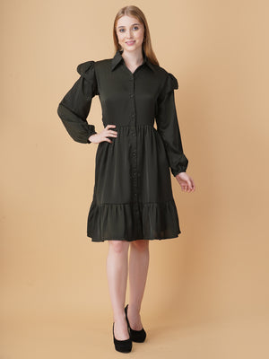 Gathered Satin Shirt Dress