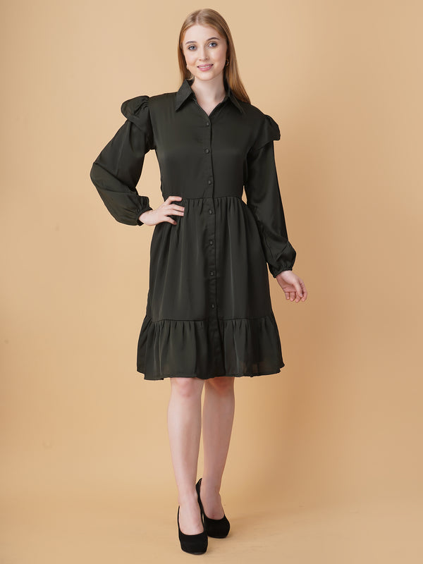 Gathered Satin Shirt Dress
