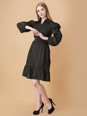 Gathered Satin Shirt Dress