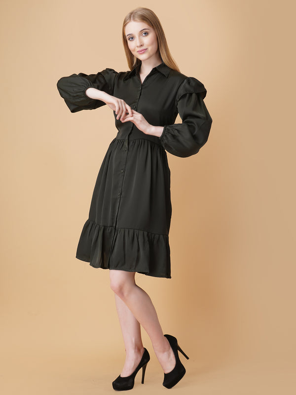 Gathered Satin Shirt Dress