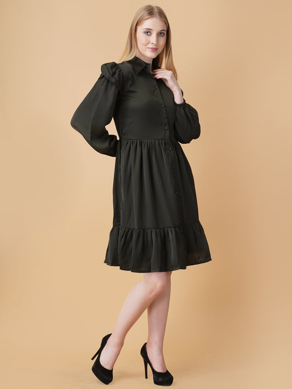 Gathered Satin Shirt Dress