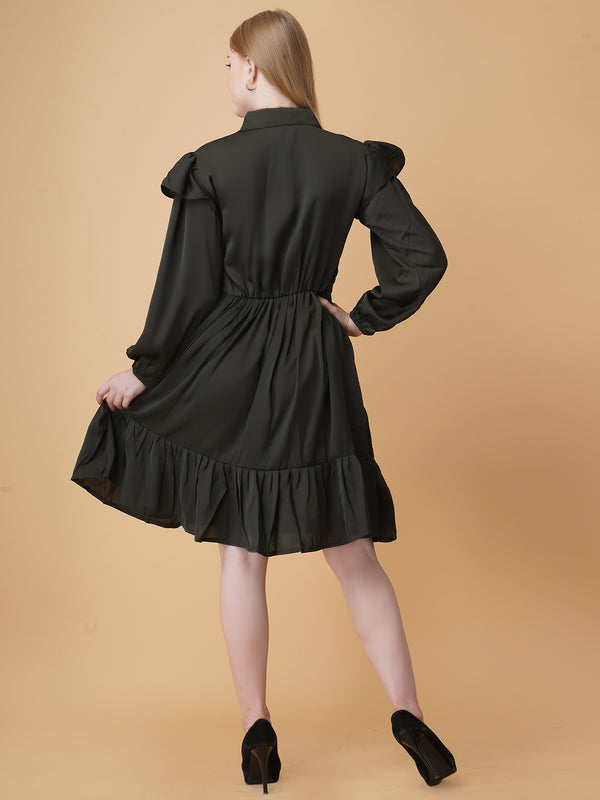 Gathered Satin Shirt Dress