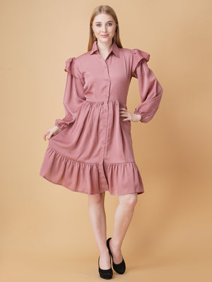 Gathered Satin Shirt Dress