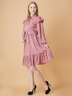 Gathered Satin Shirt Dress