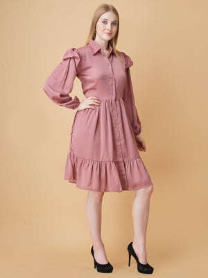 Gathered Satin Shirt Dress