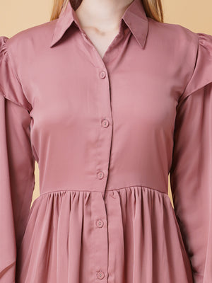 Gathered Satin Shirt Dress