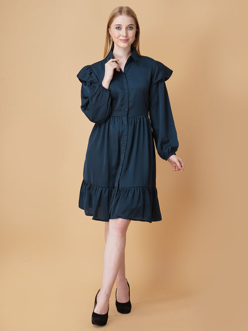 Gathered Satin Shirt Dress