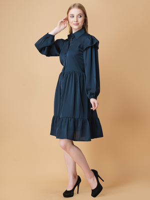 Gathered Satin Shirt Dress