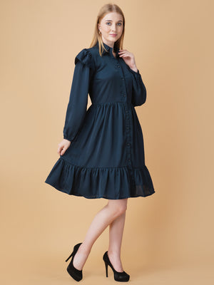 Gathered Satin Shirt Dress