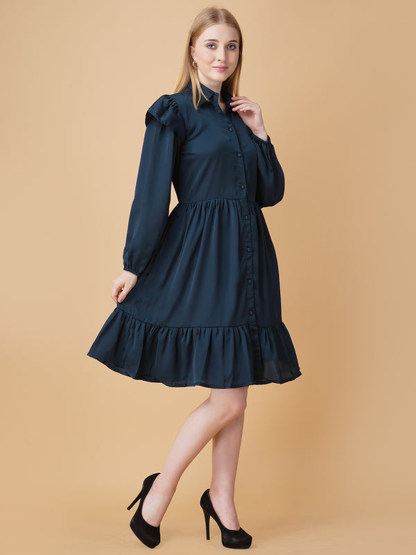 Gathered Satin Shirt Dress