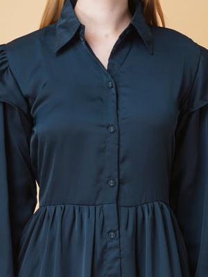 Gathered Satin Shirt Dress