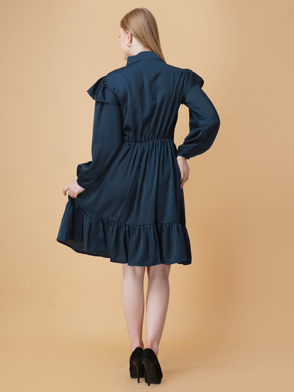 Gathered Satin Shirt Dress