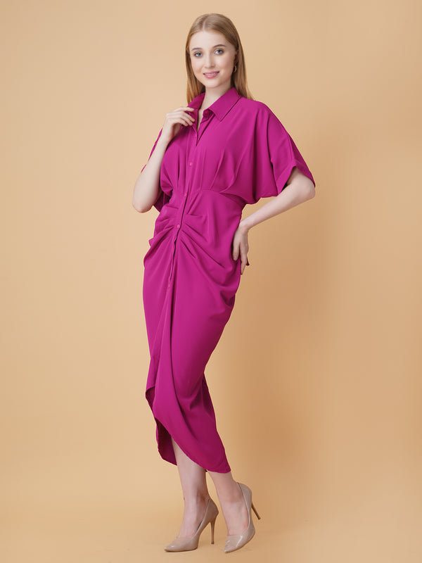 Gathered High Low Shirt Dress