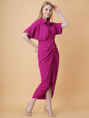 Gathered High Low Shirt Dress