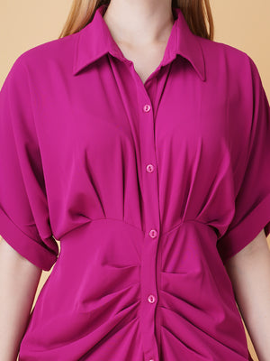 Gathered High Low Shirt Dress