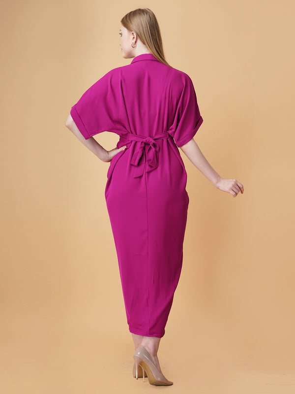 Gathered High Low Shirt Dress